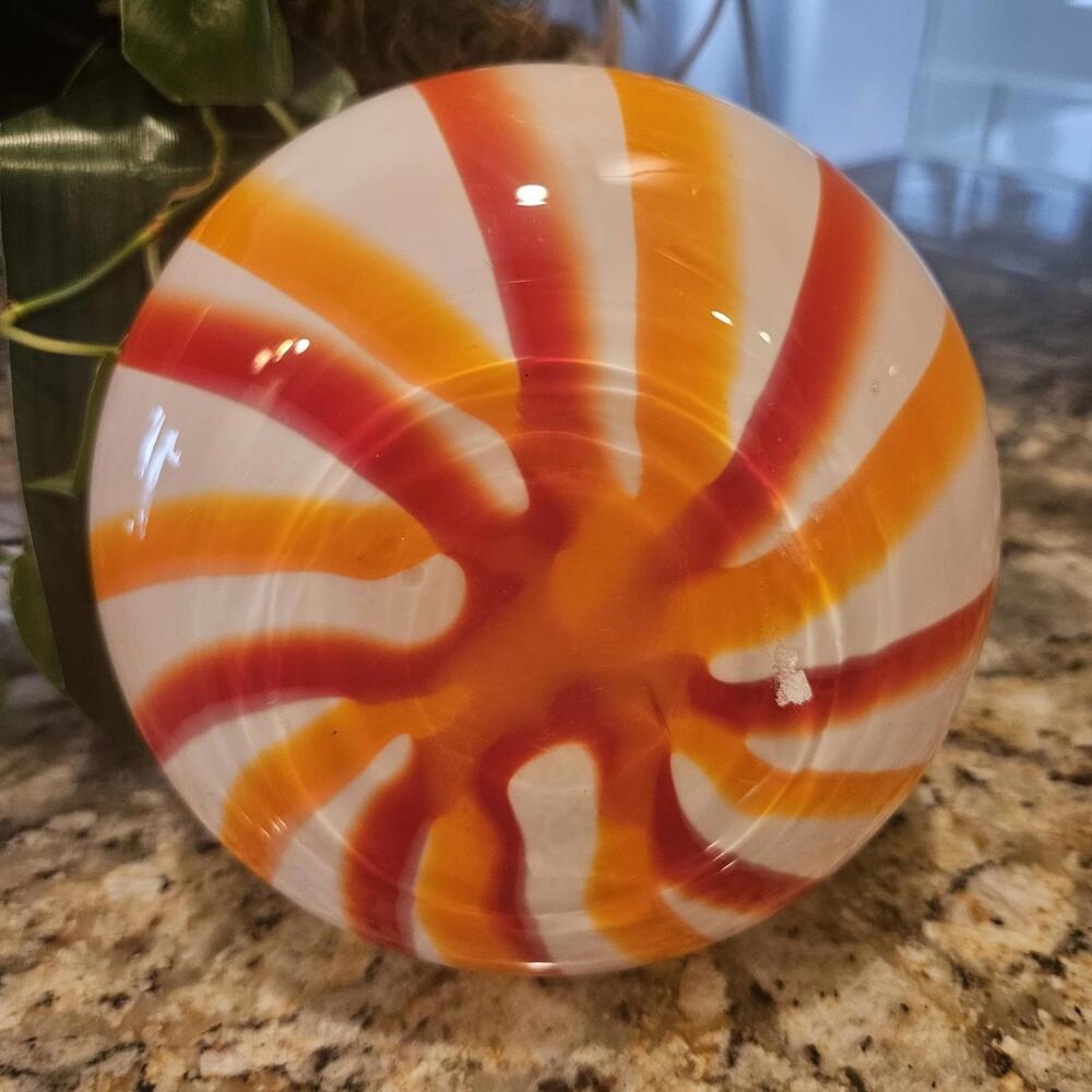 Vintage Orange Striped Handblown Murano Style Italian Art Glass Gourd Vase - Picture 6 of 6